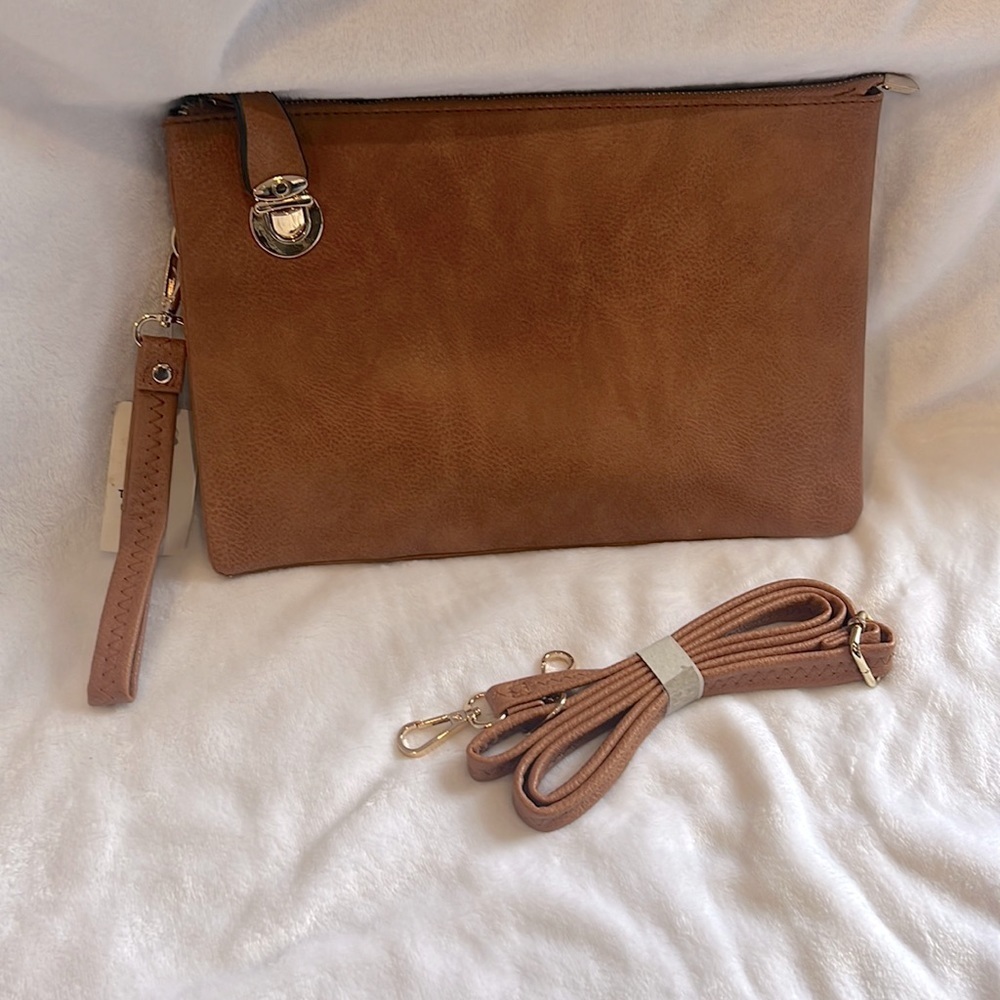 Camel crossbody clutch handbag unbranded NEW